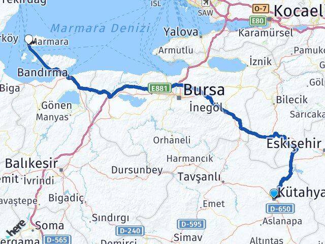 Kütahya Marmara Balıkesir Arası Kaç Km - Yol Haritası