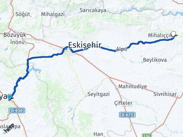 Kütahya Mihalıççık Eskişehir Arası Kaç Km - Yol Haritası