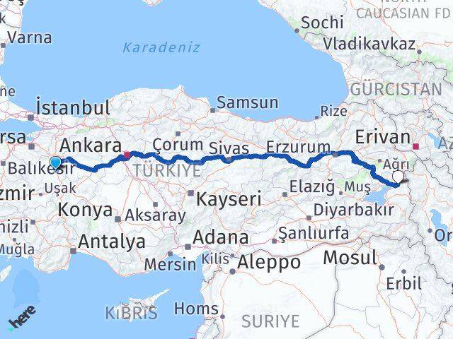 Kütahya Muradiye Van Arası Kaç Km - Yol Haritası