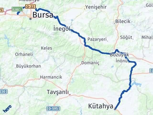 Kütahya Nilüfer Bursa Arası Kaç Km - Yol Haritası