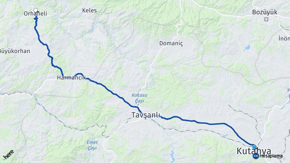 Kütahya Orhaneli Bursa Arası Kaç Km - Yol Haritası