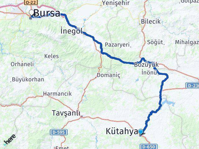 Kütahya Osmangazi Bursa Arası Kaç Km - Yol Haritası