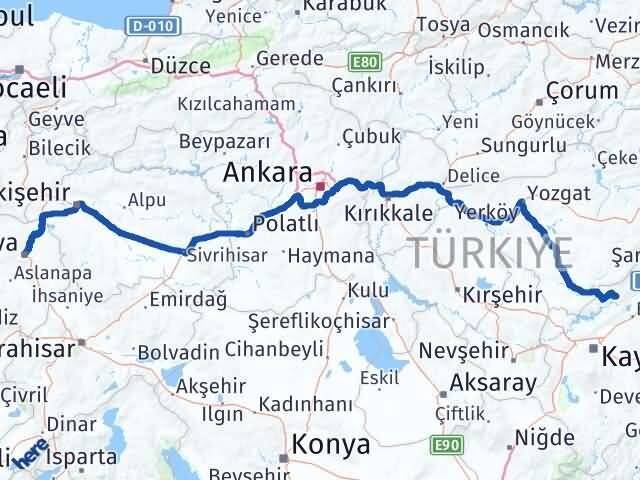Kütahya Özvatan Kayseri Arası Kaç Km - Yol Haritası