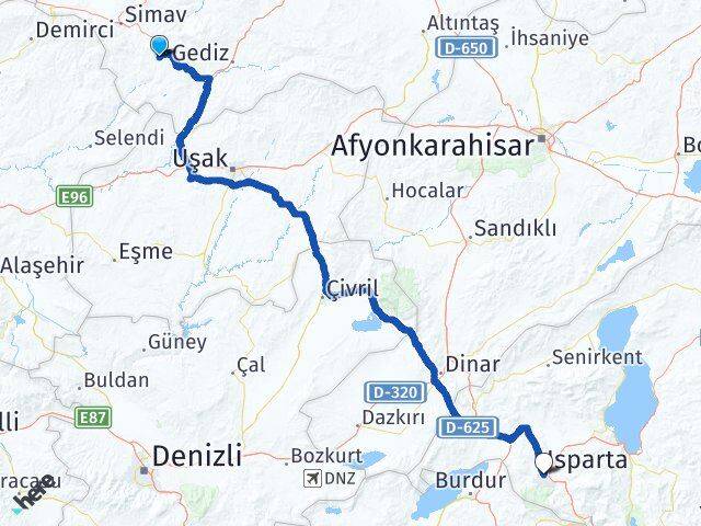 Kütahya Pazarlar Isparta Arası Kaç Km - Yol Haritası