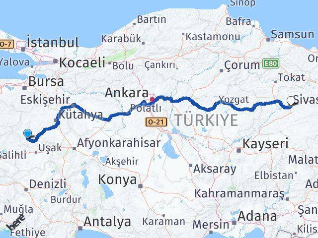 Kütahya Pazarlar Sivas Arası Kaç Km - Yol Haritası