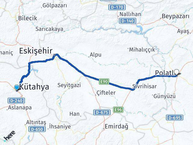 Kütahya Polatlı Ankara Arası Kaç Km - Yol Haritası