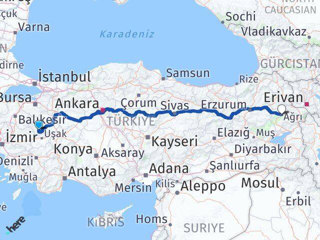 Kütahya Şaphane Ağrı Arası Kaç Km - Yol Haritası