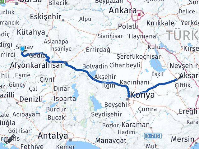 Kütahya Şaphane Aksaray Arası Kaç Km - Yol Haritası