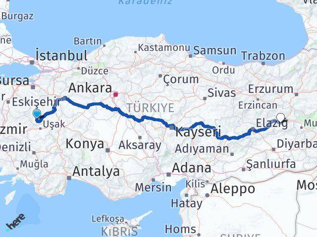 Kütahya Şaphane Bingöl Arası Kaç Km - Yol Haritası