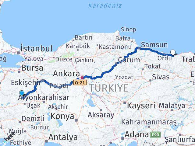 Kütahya Şaphane Giresun Arası Kaç Km - Yol Haritası