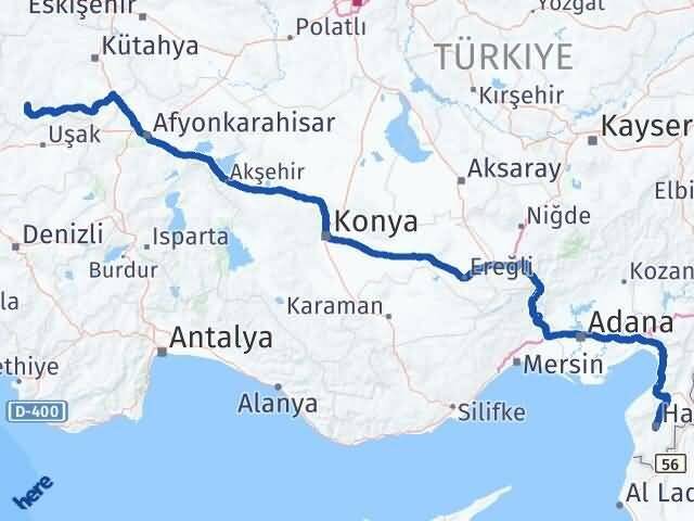 Kütahya Şaphane Hatay Arası Kaç Km - Yol Haritası