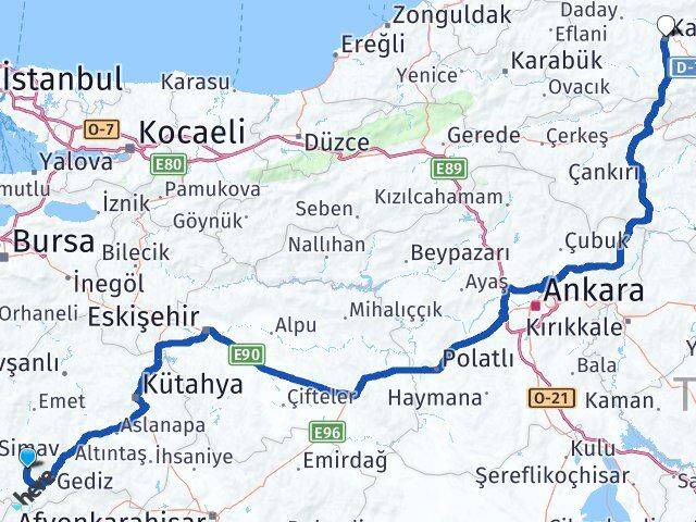 Kütahya Şaphane Kastamonu Arası Kaç Km - Yol Haritası