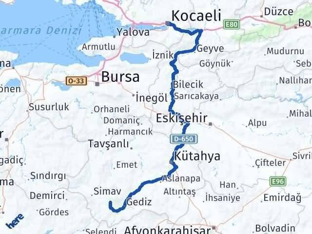 Kütahya Şaphane Kocaeli Arası Kaç Km - Yol Haritası