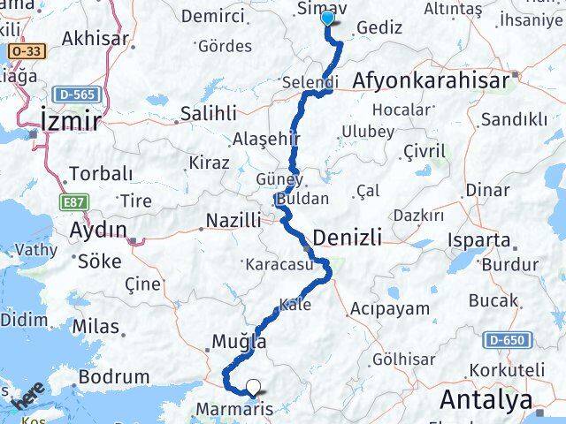 Kütahya Şaphane Köyceğiz Muğla Arası Kaç Km - Yol Haritası