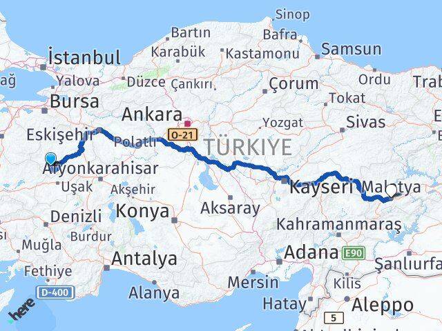 Kütahya Şaphane Malatya Arası Kaç Km - Yol Haritası