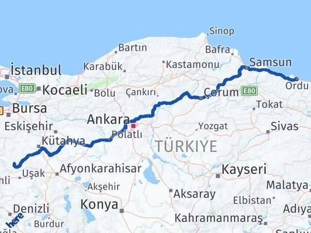 Kütahya Şaphane Ordu Arası Kaç Km - Yol Haritası