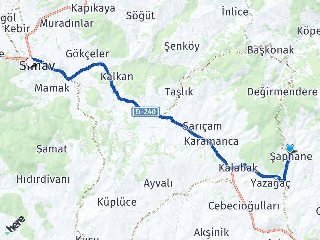 Kütahya Şaphane Simav Arası Kaç Km - Yol Haritası