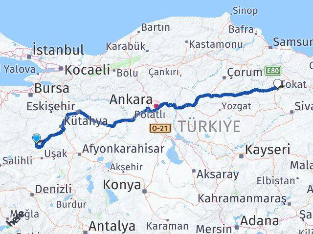 Kütahya Şaphane Tokat Arası Kaç Km - Yol Haritası