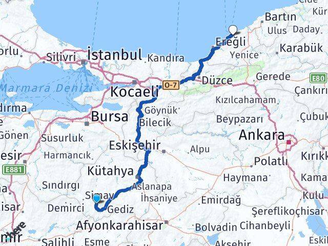 Kütahya Şaphane Zonguldak Arası Kaç Km - Yol Haritası