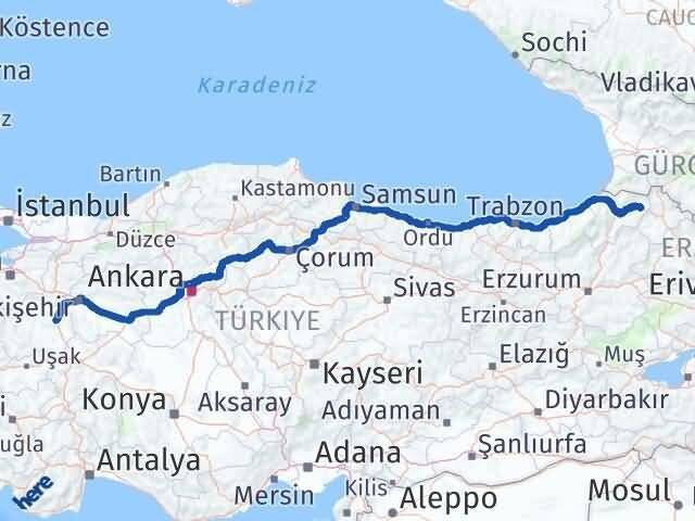 Kütahya Şavşat Artvin Arası Kaç Km - Yol Haritası