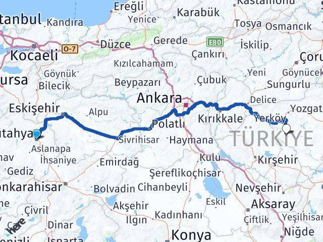 Kütahya Şefaatli Yozgat Arası Kaç Km - Yol Haritası