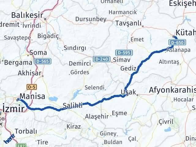 Kütahya Şehzadeler Manisa Arası Kaç Km - Yol Haritası