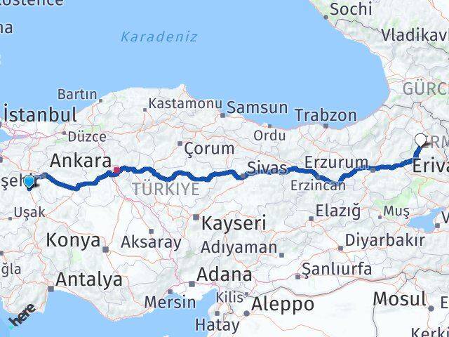 Kütahya Selim Kars Arası Kaç Km - Yol Haritası