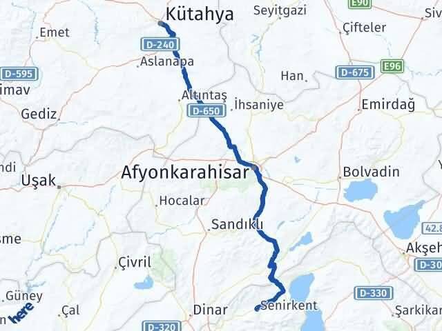 Kütahya Senirkent Isparta Arası Kaç Km - Yol Haritası