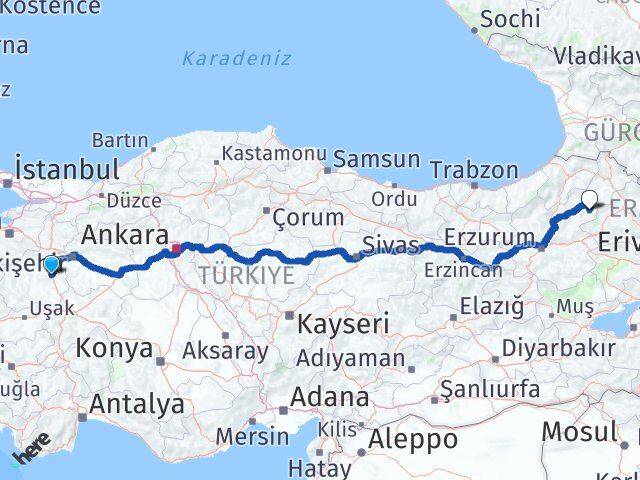 Kütahya Şenkaya Erzurum Arası Kaç Km - Yol Haritası