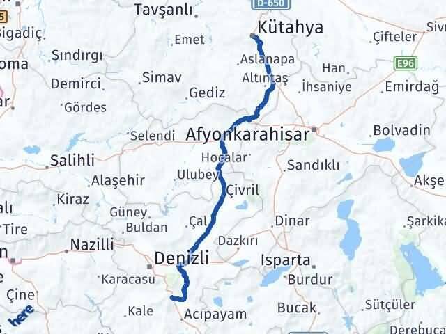 Kütahya Serinhisar Denizli Arası Kaç Km - Yol Haritası