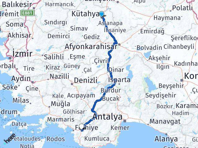 Kütahya Seydikemer Muğla Arası Kaç Km - Yol Haritası