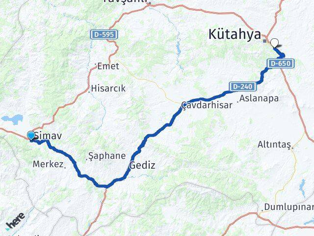 Kütahya Simav 100. Yıl Arası Kaç Km - Yol Haritası