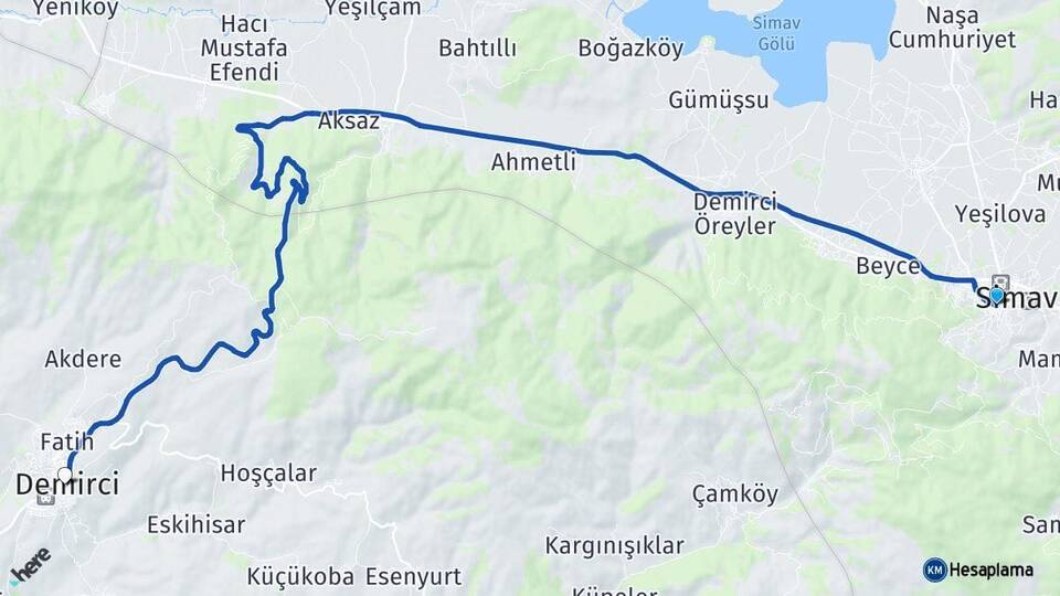 Kütahya Simav Demirci Manisa Arası Kaç Km - Yol Haritası