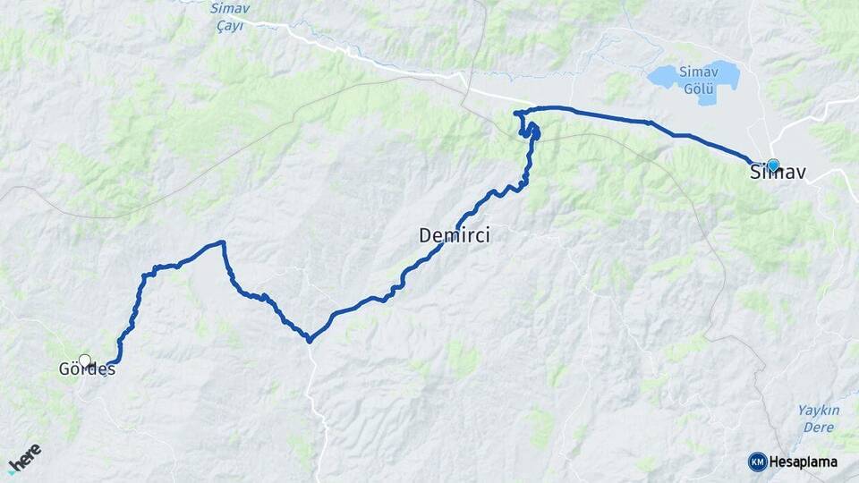 Kütahya Simav Gördes Manisa Arası Kaç Km - Yol Haritası