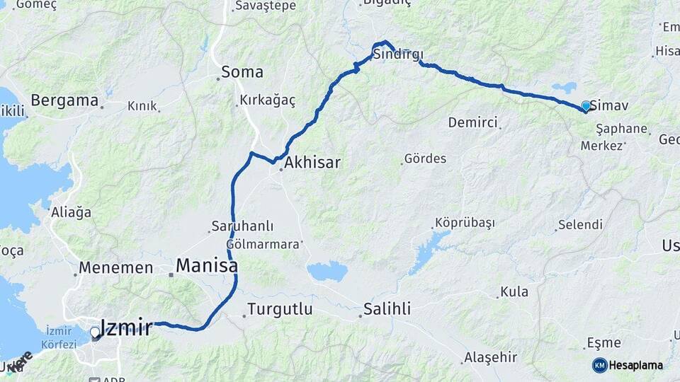 Kütahya Simav İzmir Arası Kaç Km - Yol Haritası