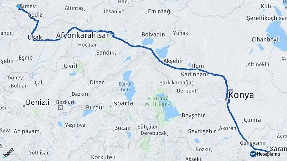Kütahya Simav Karaman Arası Kaç Km - Yol Haritası