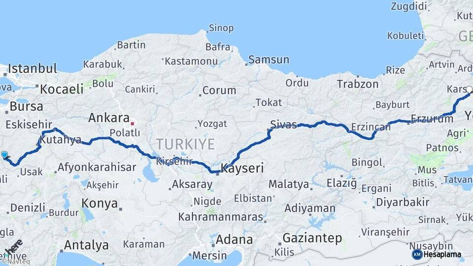 Kütahya Simav Kars Arası Kaç Km - Yol Haritası