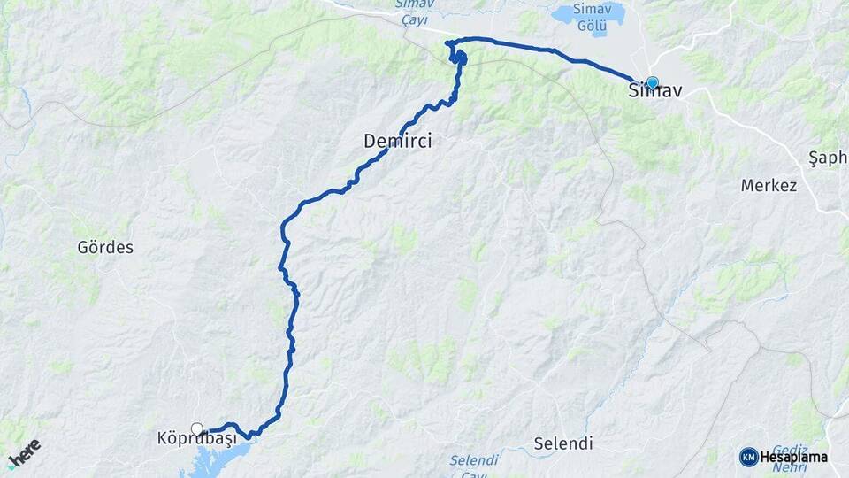 Kütahya Simav Köprübaşı Manisa Arası Kaç Km - Yol Haritası
