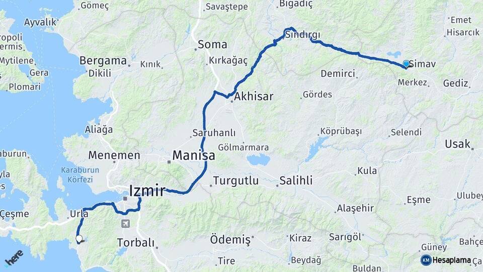 Kütahya Simav Seferihisar İzmir Arası Kaç Km - Yol Haritası