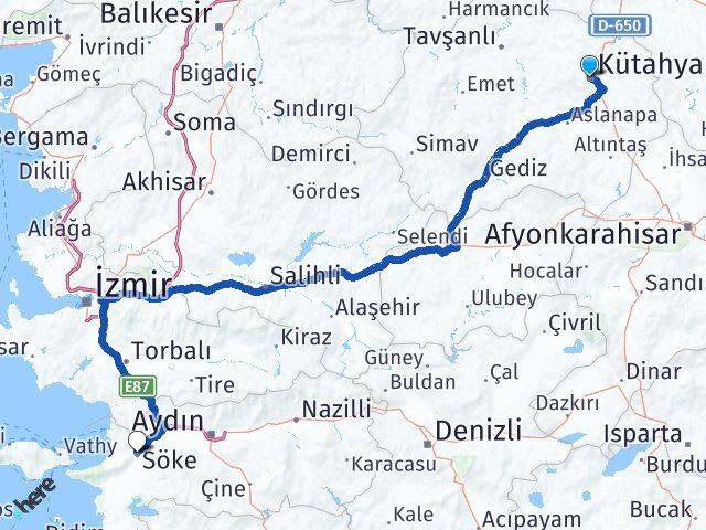 Kütahya Söke Aydın Arası Kaç Km - Yol Haritası