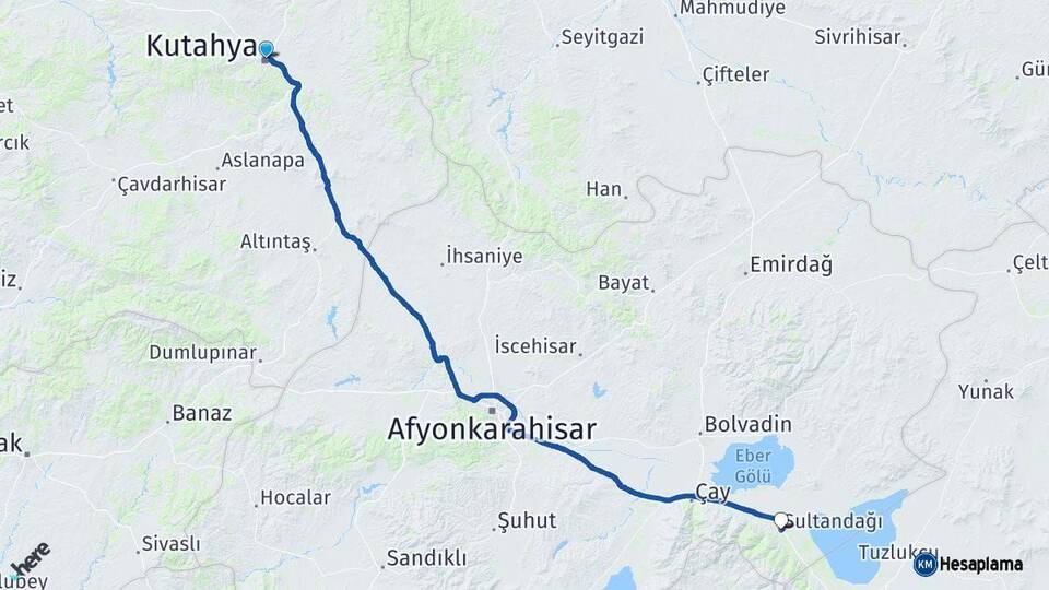 Kütahya Sultandağı Afyonkarahisar Arası Kaç Km - Yol Haritası