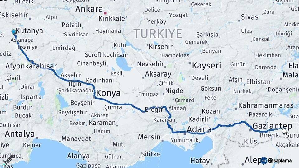 Kütahya Suruç Şanlıurfa Arası Kaç Km - Yol Haritası