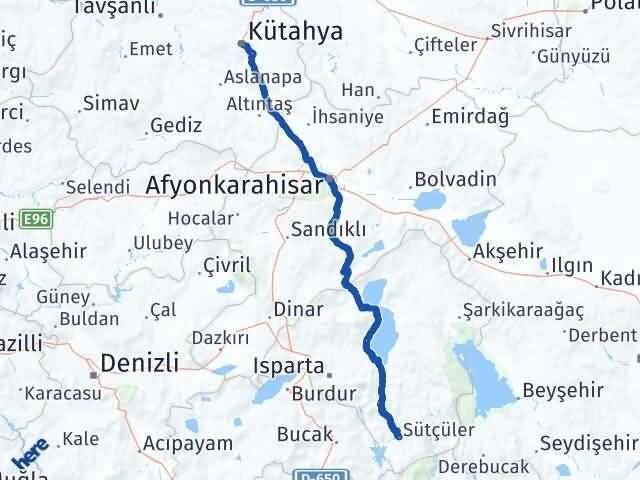 Kütahya Sütçüler Isparta Arası Kaç Km - Yol Haritası