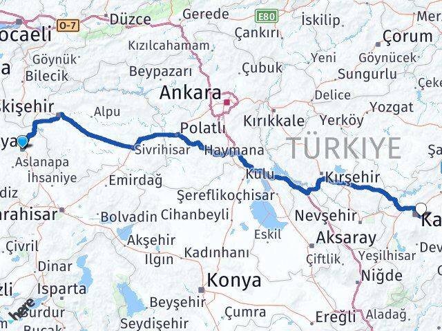 Kütahya Talas Kayseri Arası Kaç Km - Yol Haritası