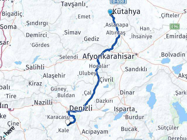 Kütahya Tavas Denizli Arası Kaç Km - Yol Haritası