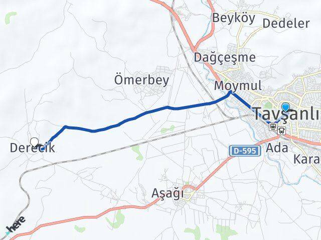 Kütahya Tavşanlı Derecik Tavşanlı Arası Kaç Km - Yol Haritası