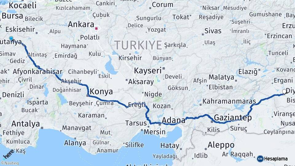 Kütahya Tavşanlı Diyarbakır Arası Kaç Km - Yol Haritası