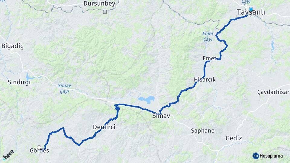Kütahya Tavşanlı Gördes Manisa Arası Kaç Km - Yol Haritası