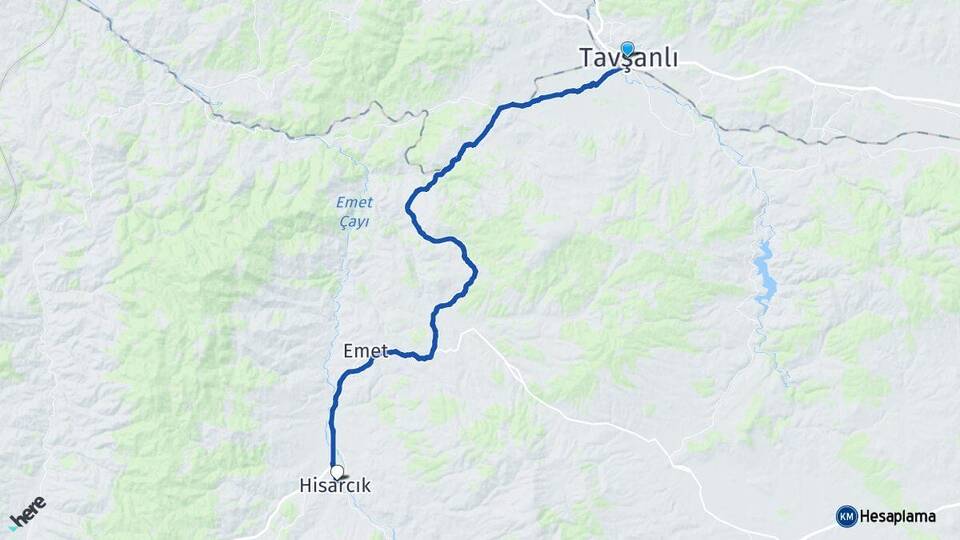 Kütahya Tavşanlı Hisarcık Arası Kaç Km - Yol Haritası
