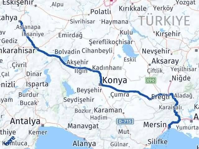 Kütahya Toroslar Mersin Arası Kaç Km - Yol Haritası